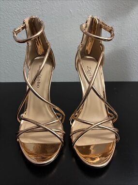 Metallic Rose Gold Strappy Heels